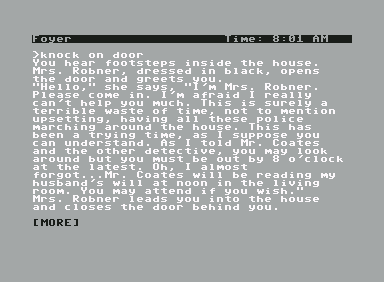 Deadline (Commodore 64) screenshot: Arriving at the Robner estate.