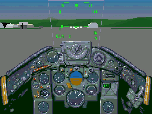 Flight Sim Toolkit (Windows 16-bit) screenshot: Inside Top Gun's cockpit