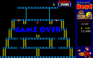 CHAMP Kong (DOS) screenshot: But even the best things end. Mostly, it ends this way.