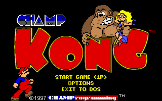 CHAMP Kong (DOS) screenshot: The title screen and main menu.