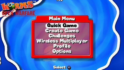 Worms: Open Warfare (PSP) screenshot: Main menu