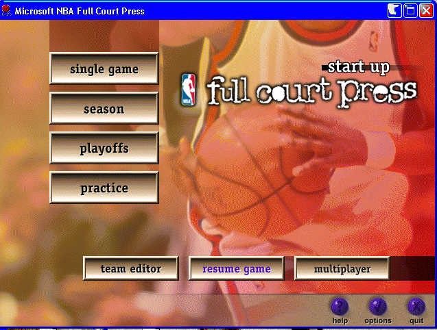 NBA Full Court Press (Windows) screenshot: The main menu