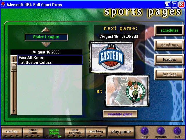 NBA Full Court Press (Windows) screenshot: The schedule
