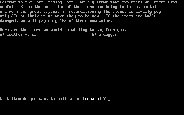 Larn (DOS) screenshot: You can also sell things at the trading post.