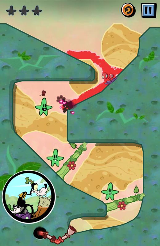 Where's My Mickey? (Android) screenshot: Let water pass through the plant and it turns red, destroying vegetation (free version).