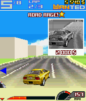 Asphalt 3: Street Rules (J2ME) screenshot: Speeding provides a pretty picture and a nice bundle of cash.