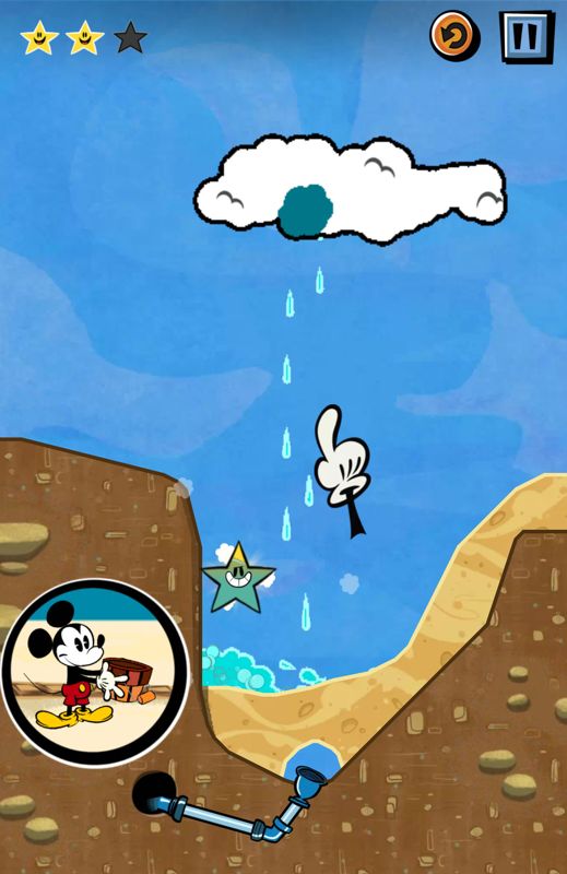 Where's My Mickey? (Android) screenshot: Some water has been stored in the cloud. Tap it to make it rain (free version).