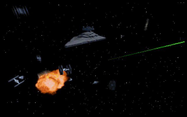 Star Wars: Rebel Assault (DOS) screenshot: Intro cinematic: X-Wing vs. Tie Fighters