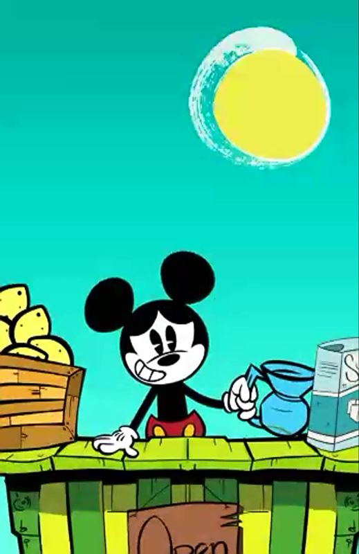 Where's My Mickey? (Android) screenshot: The game has many animated cut-scenes. Here Mickey is out of water for his lemonade stand (free version).