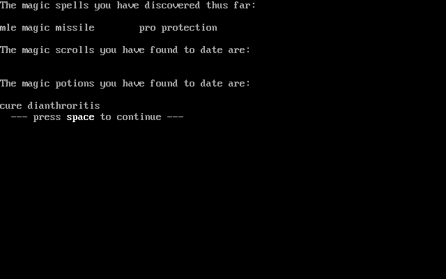 Larn (DOS) screenshot: The magic inventory.