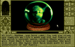 WaxWorks (DOS) screenshot: check the crystal ball for hints