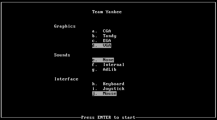 Team Yankee (DOS) screenshot: Options