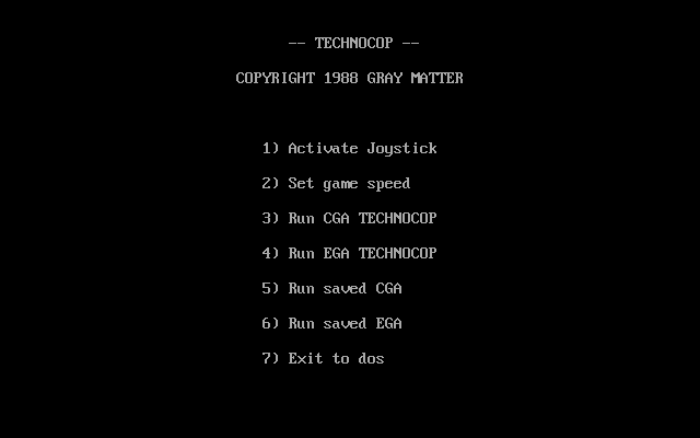 Techno Cop (DOS) screenshot: Start menu