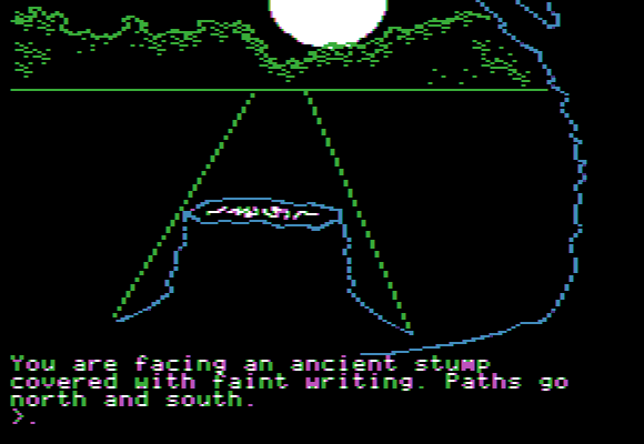 The Crimson Crown (Apple II) screenshot: That strange tree trump, again! (Comprehend version).