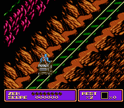 Zen: Intergalactic Ninja (NES) screenshot: On the railway