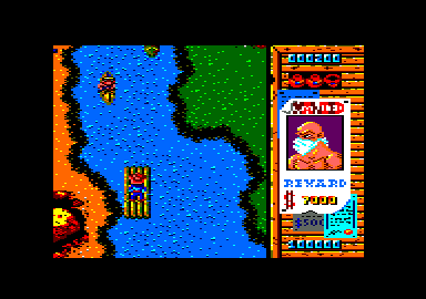 Gun.Smoke (Amstrad CPC) screenshot: Level 4 is on a raft