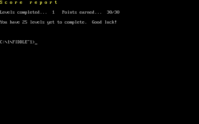 Fiddle (DOS) screenshot: Status report upon quitting the game