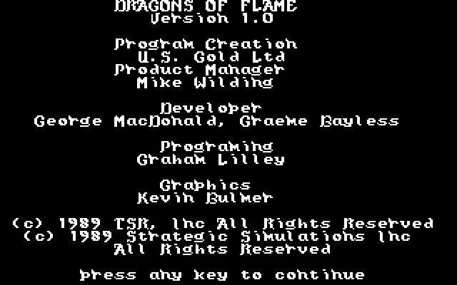 Dragons of Flame (DOS) screenshot: Title screen (EGA/Tandy)