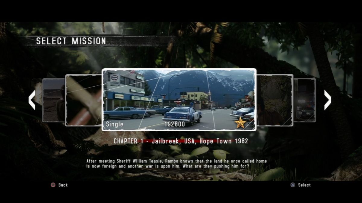 Rambo: The Video Game (PlayStation 3) screenshot: Story missions display the scenes from the actual movies