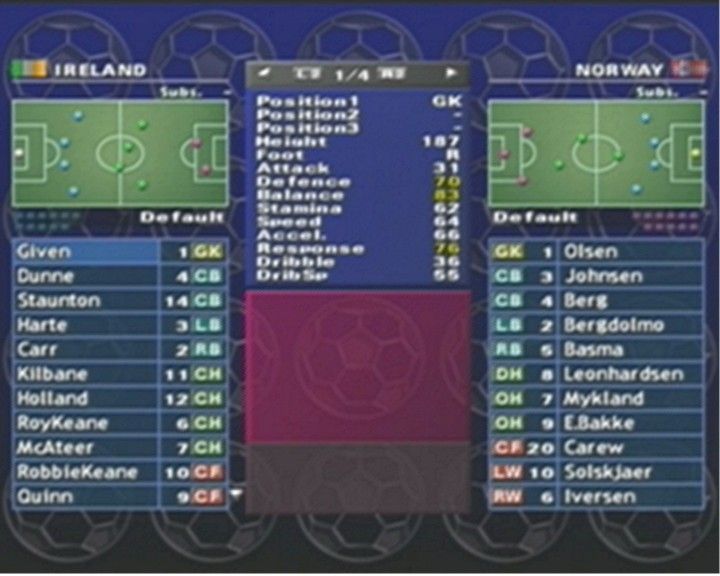 Pro Evolution Soccer (PlayStation 2) screenshot: Formation Screen