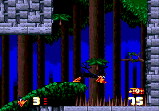 Daffy Duck in Hollywood (Genesis) screenshot: Daffy Duck balancing over the line of sharp thorns.