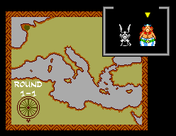 Astérix (SEGA Master System) screenshot: Round 1-1 map, choosing Obelix.