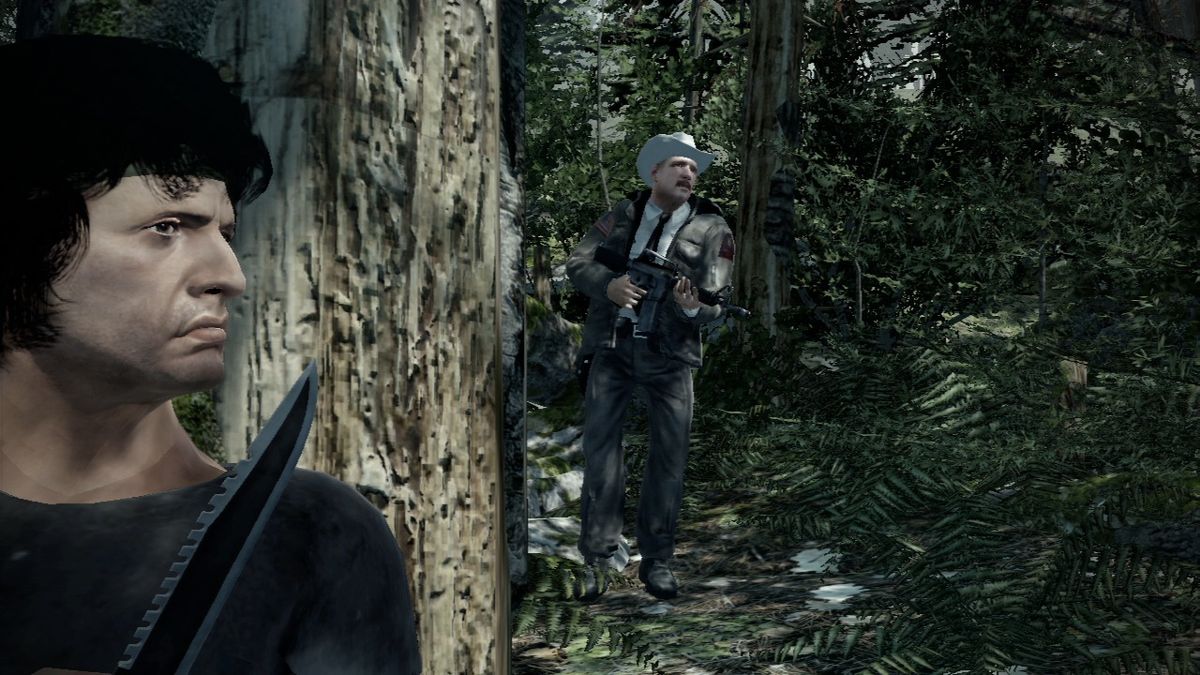 Rambo: The Video Game (PlayStation 3) screenshot: In the woods Rambo is the law