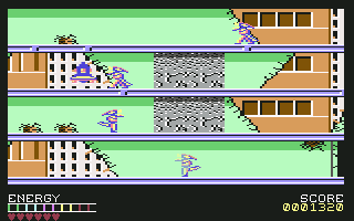 Psycho Soldier (Commodore 64) screenshot: Attacking enemies in level 1