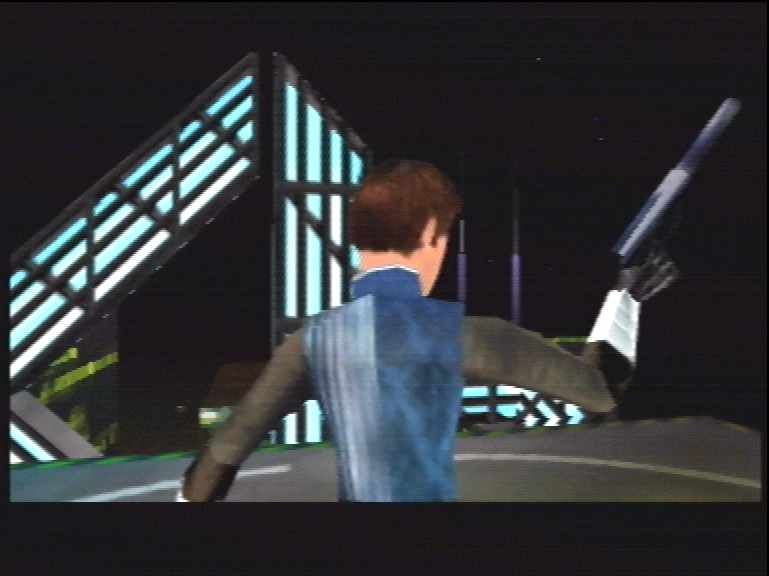 Perfect Dark (Nintendo 64) screenshot: Joanna Dark prepares to whup ass on the first level