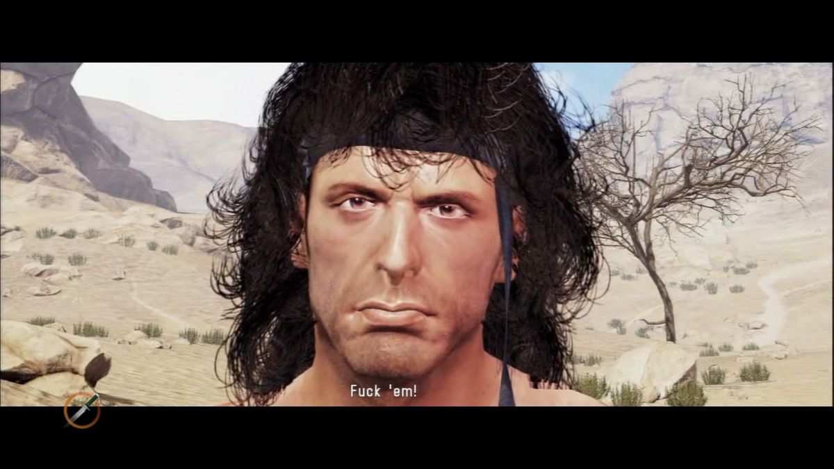 Rambo: The Video Game (PlayStation 3) screenshot: Rambo's reply to offered chance to surrender