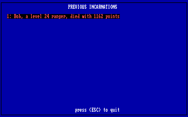 Bob's Dragon Hunt (DOS) screenshot: High-score table