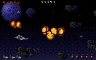 Dark Moon (DOS) screenshot: Navigating through the asteroid field