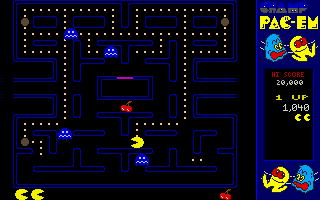 CHAMP Pac-em (DOS) screenshot: Power pills make you chase the ghosts.