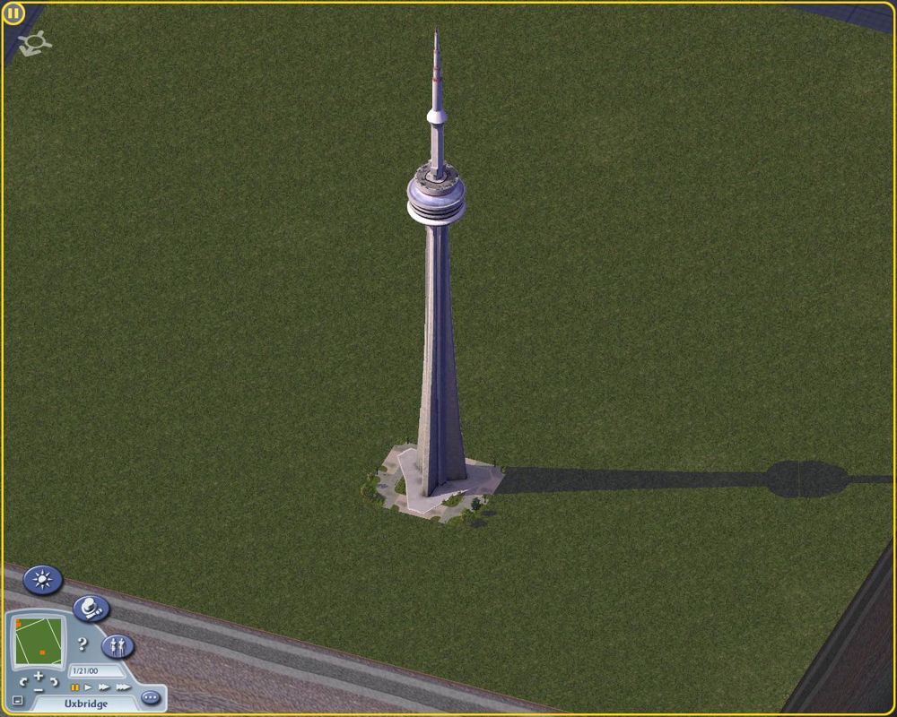 SimCity 4 (Windows) screenshot: As in SimCity 3000, you can build Landmarks. Here I've placed the CN Tower from Toronto, Canada.