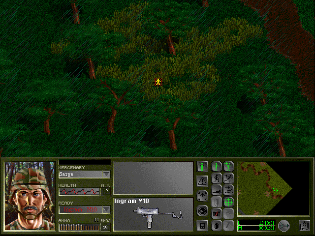 Wages of War: The Business of Battle (Windows) screenshot: The enemy is hit, but your weapon is jammed and you're out of action points, ouch!