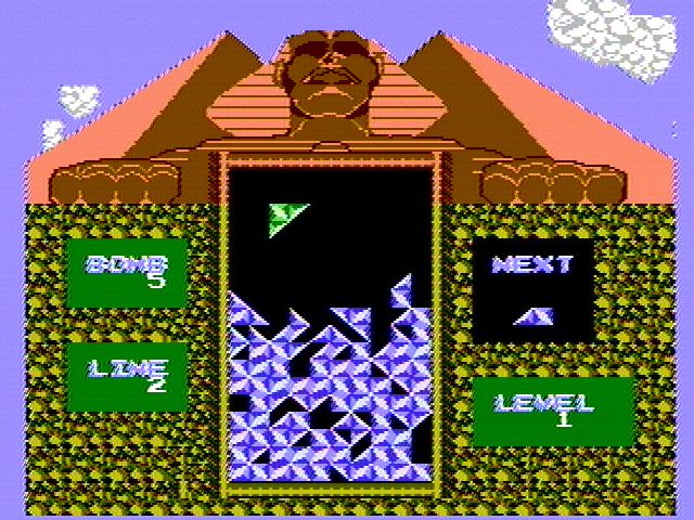 Pyramid (NES) screenshot: Stones nearing the top of the screen...