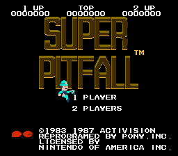 Super Pitfall (NES) screenshot: Title screen/main menu
