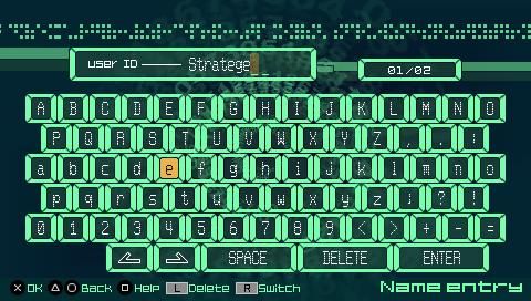 Coded Arms (PSP) screenshot: Profile name enter menu