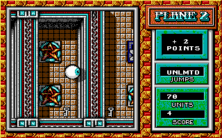 Mind-Roll (DOS) screenshot: Wonder if these keys will fit those locks? The starfishy things around me are teleporters.