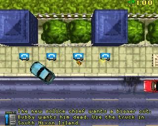 Grand Theft Auto (PlayStation) screenshot: You begin missions by answering telephone calls from crime bosses at public phones like these ones.