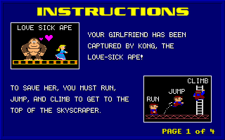 CHAMP Kong (DOS) screenshot: Game instructions.