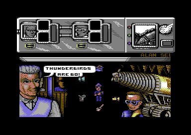 Thunderbirds (Commodore 64) screenshot: Or not, as the case may be - it hung on here on my emulator