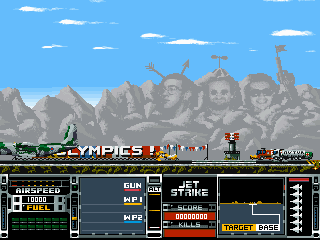 Jetstrike (DOS) screenshot: The airshow is colorfully decorated.