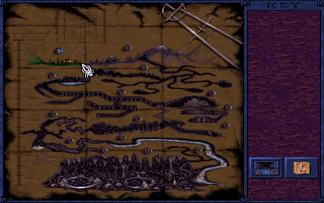 Menzoberranzan (DOS) screenshot: The world map (not very useful).