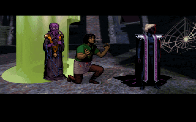 Menzoberranzan (DOS) screenshot: What's happening in this drow house?