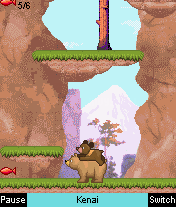 Brother Bear (J2ME) screenshot: Ride on Kenai's back to reach higher platforms.