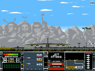 Jetstrike (DOS) screenshot: The decor will be familiar to those who have been at airshows.