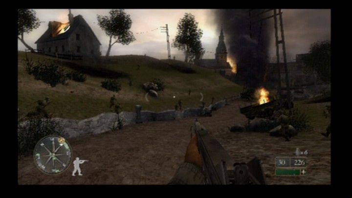 Call of Duty 2: Big Red One (PlayStation 2) screenshot: Allied forces rushing toward the enemy line