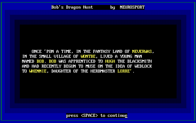 Bob's Dragon Hunt (DOS) screenshot: Introduction
