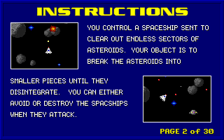 CHAMP Asterocks (DOS) screenshot: Game instructions.